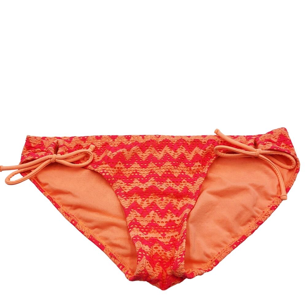 OP Pink & Orange Chevron Striped Side Tie Swim Bikini Bottoms Women's Size L
